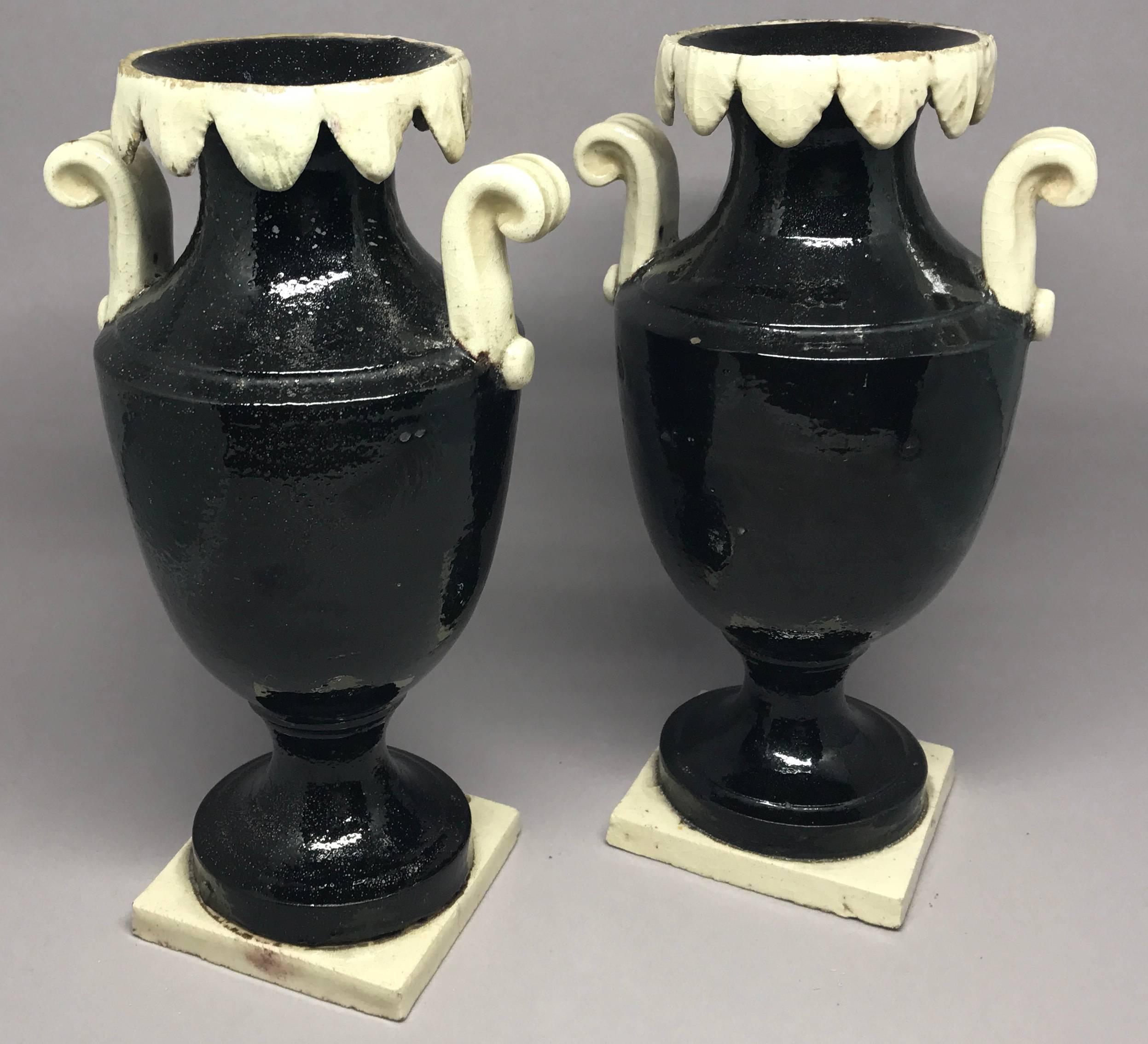 Pair of Neoclassical Black and White Giustiniani Urns For Sale 2