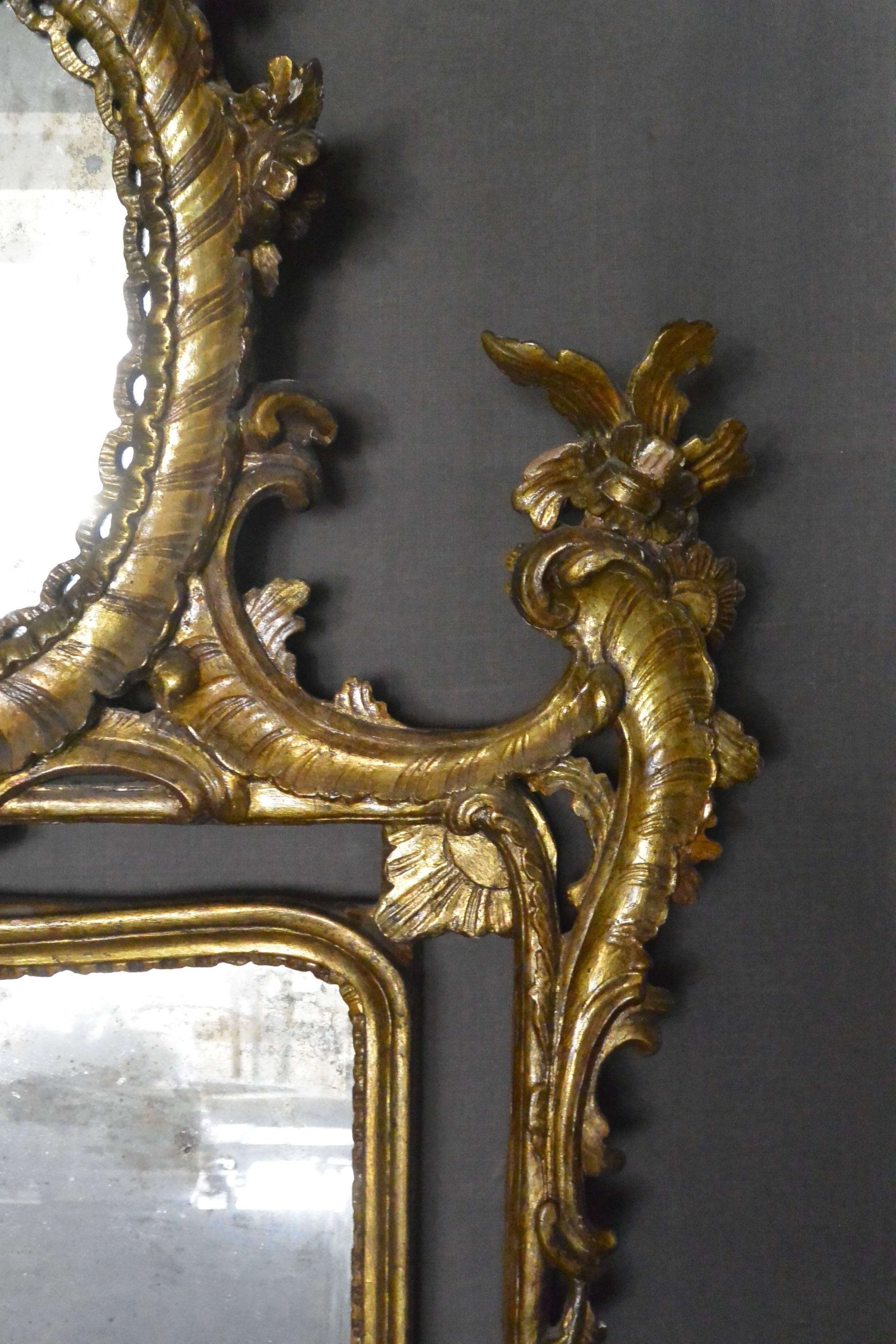 Large Italian Louis XV Gilt Carved Mirror For Sale 6