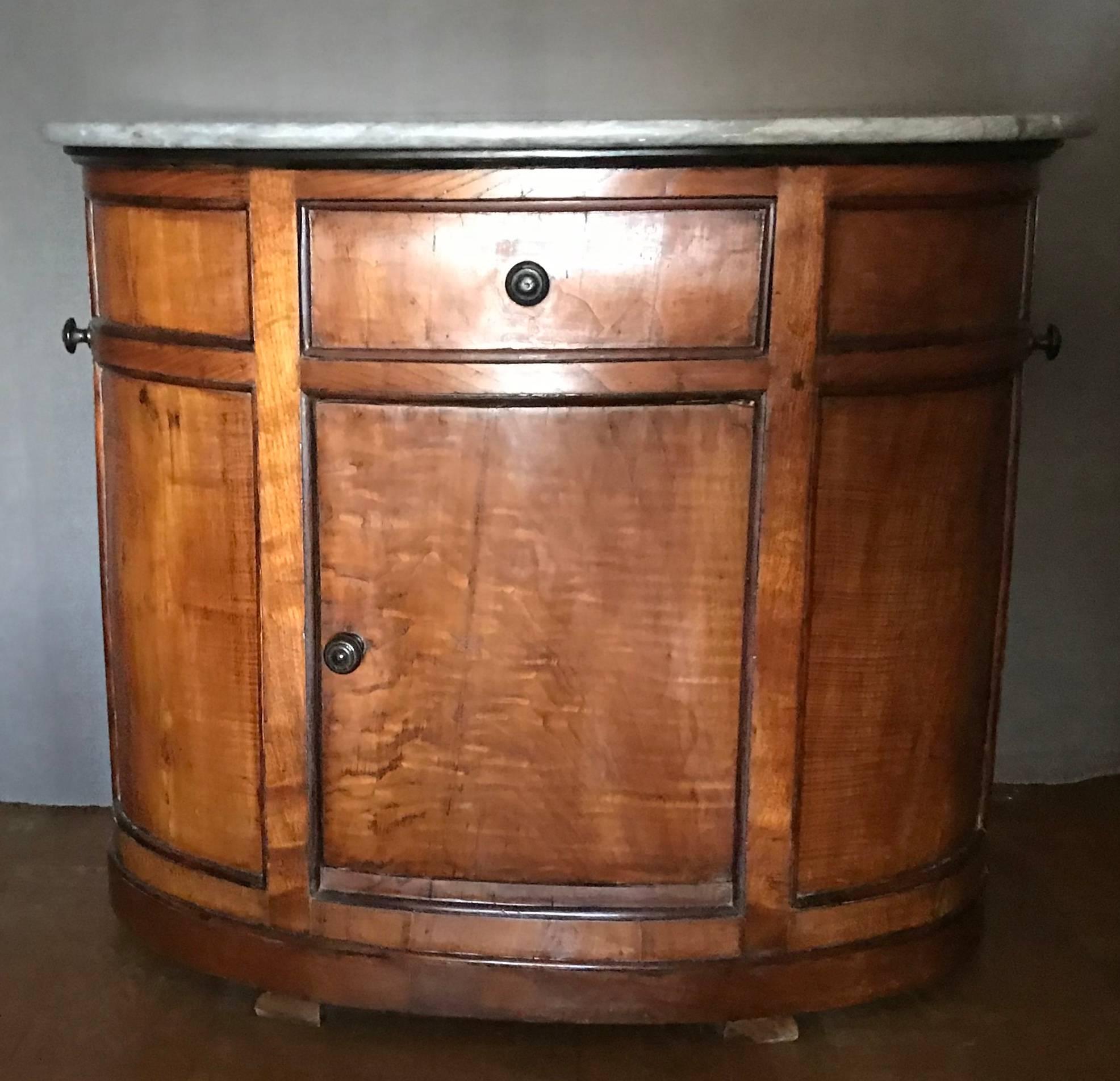 19th Century Italian Chestnut Oval Cabinet with Grey Marble Top