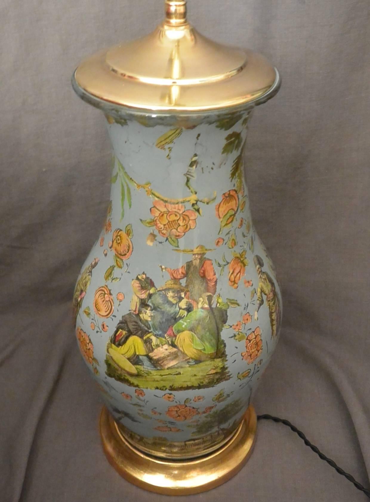 18th Century Continental Chinoiserie Decalcomania Lamp