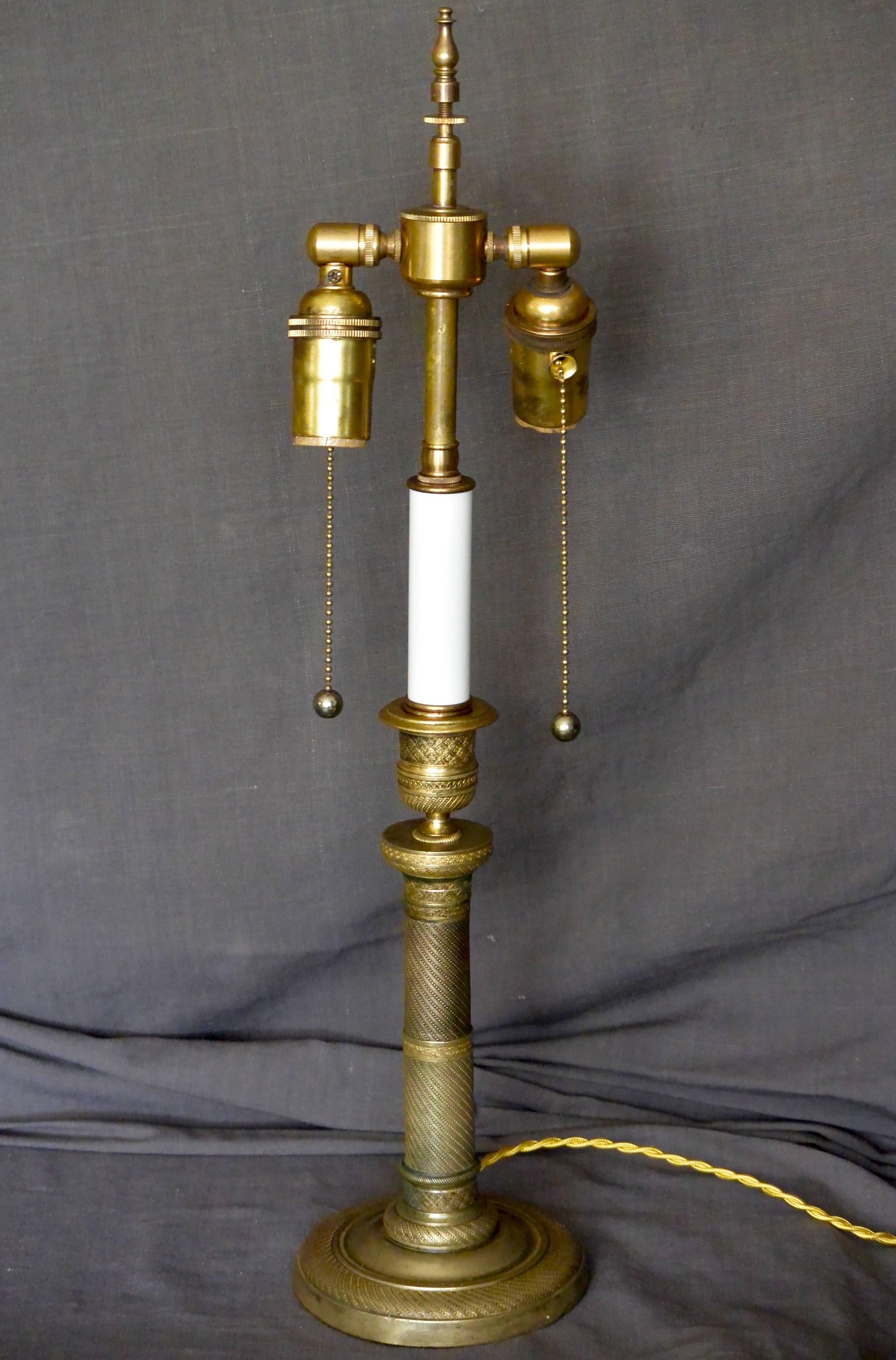 French Charles X Gilt Metal Candlestick Lamp
