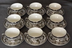 Set of Nine Vintage Wedgwood Platinum Cups and Saucers