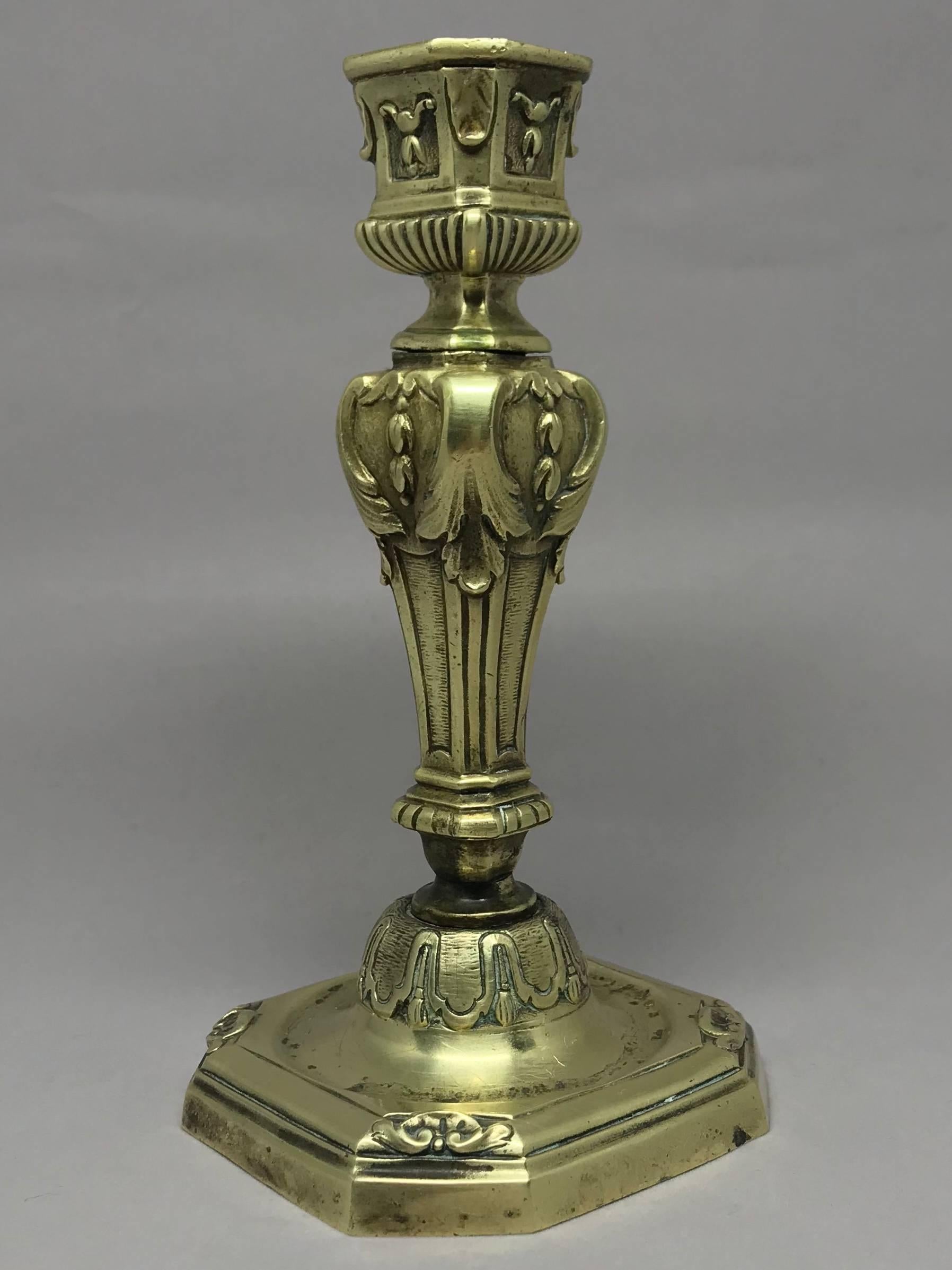 Brass Pair of Louis XIV Candlesticks For Sale