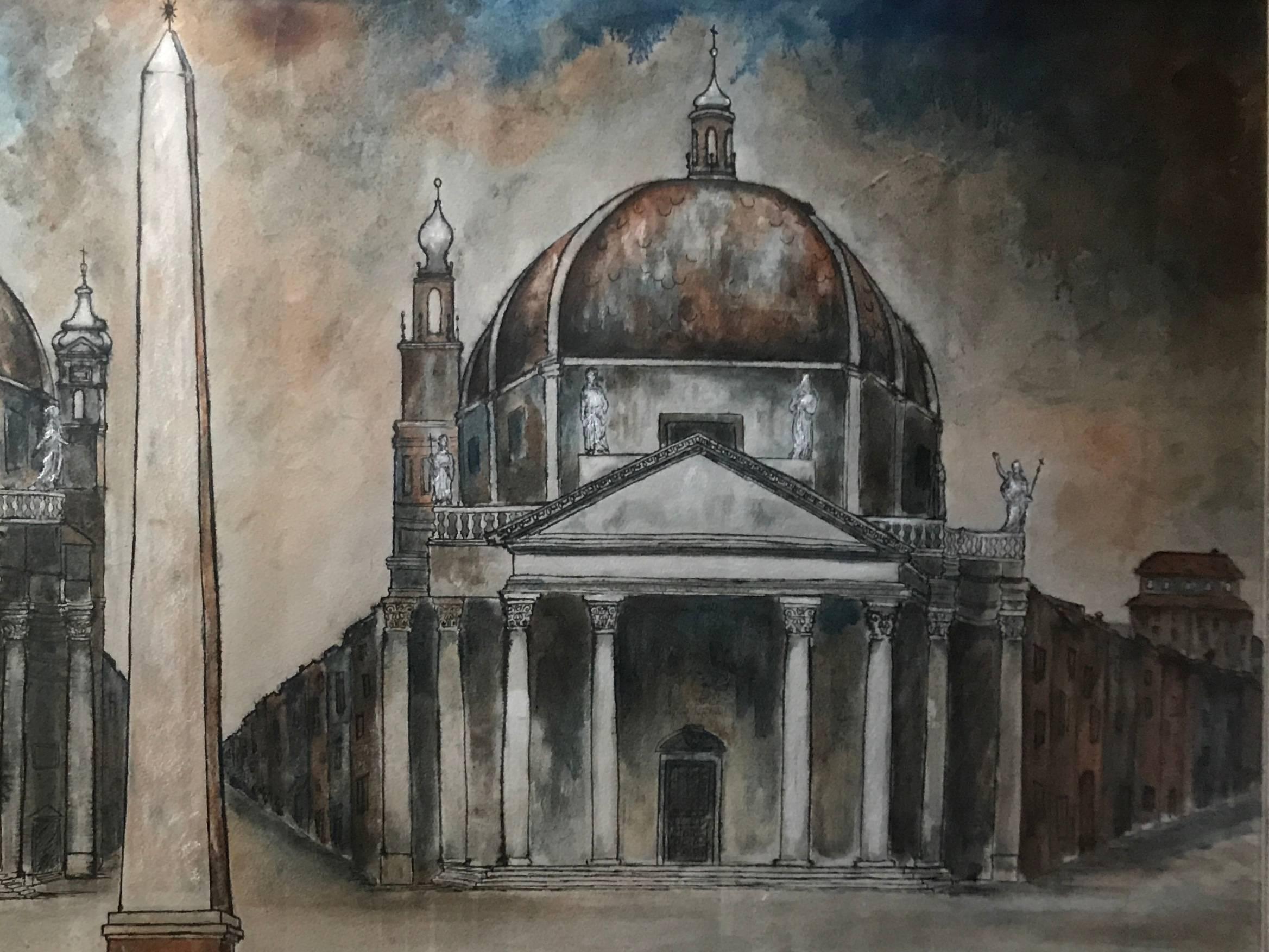 Italian Mid-century View of Piazza Del Popolo For Sale