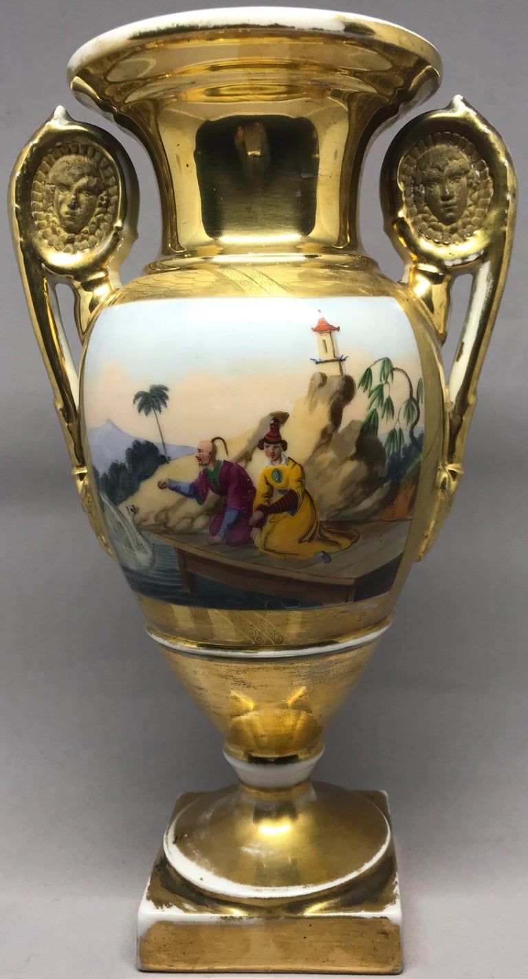 19th Century Pair of Empire Gilt Chinoiserie Vases For Sale