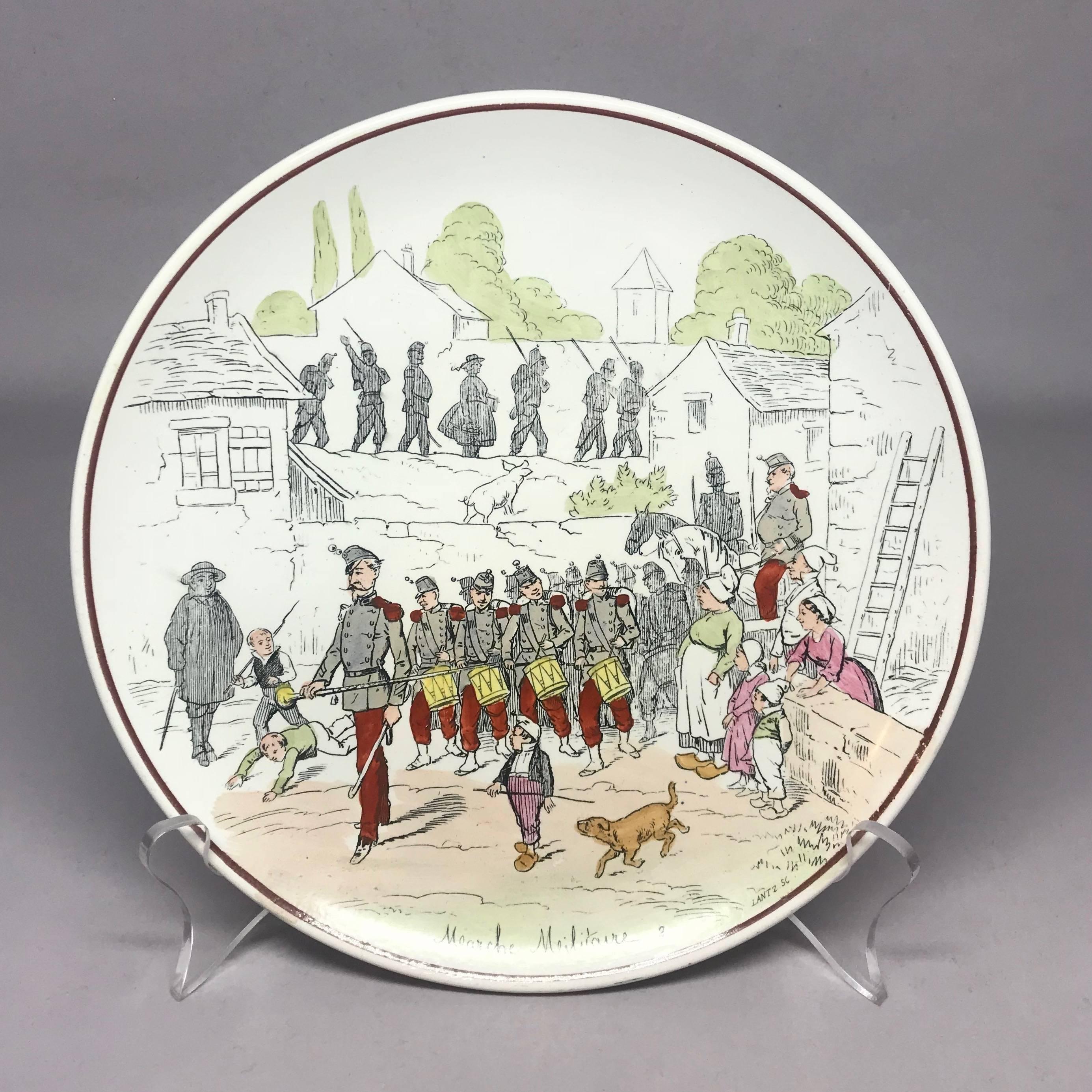 XIXe siècle Ensemble de dix assiettes militaires françaises en faïence crème en vente