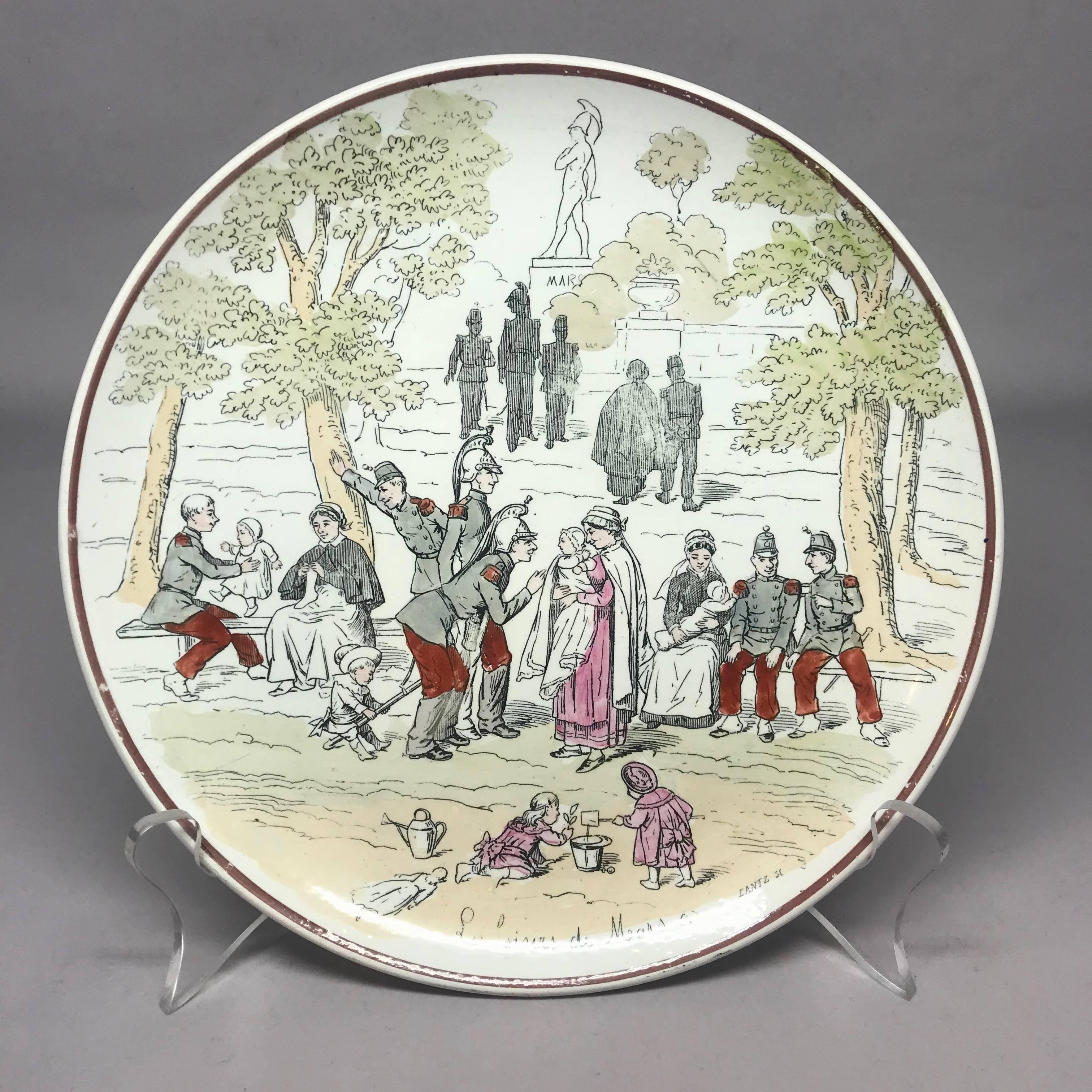 Set of Ten French Creamware Military Plates In Good Condition For Sale In New York, NY