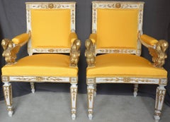 Pair Italian Neoclassical Eagle Armchairs