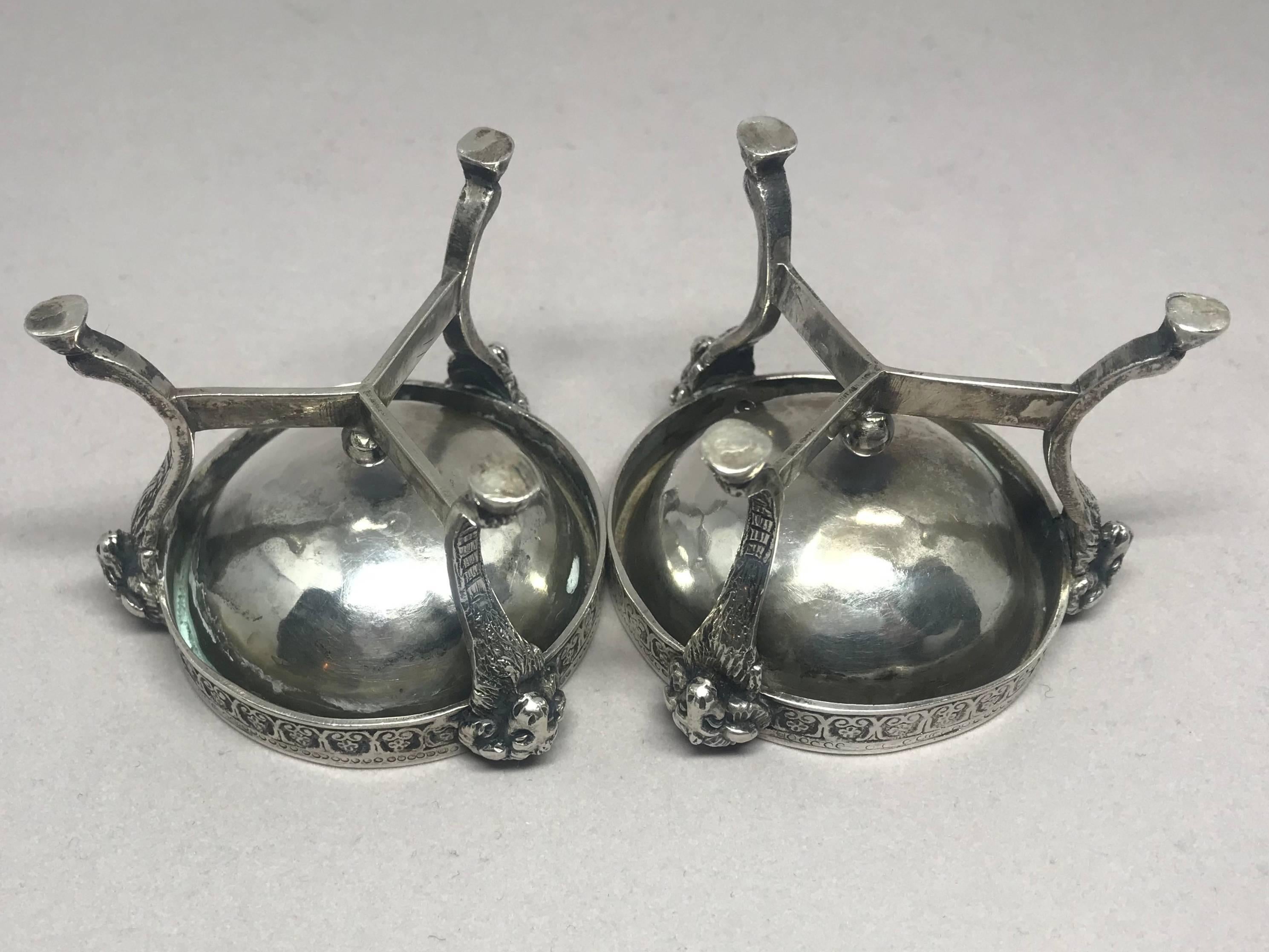 20th Century Pair Hotel Silver Rams' Head Salts For Sale
