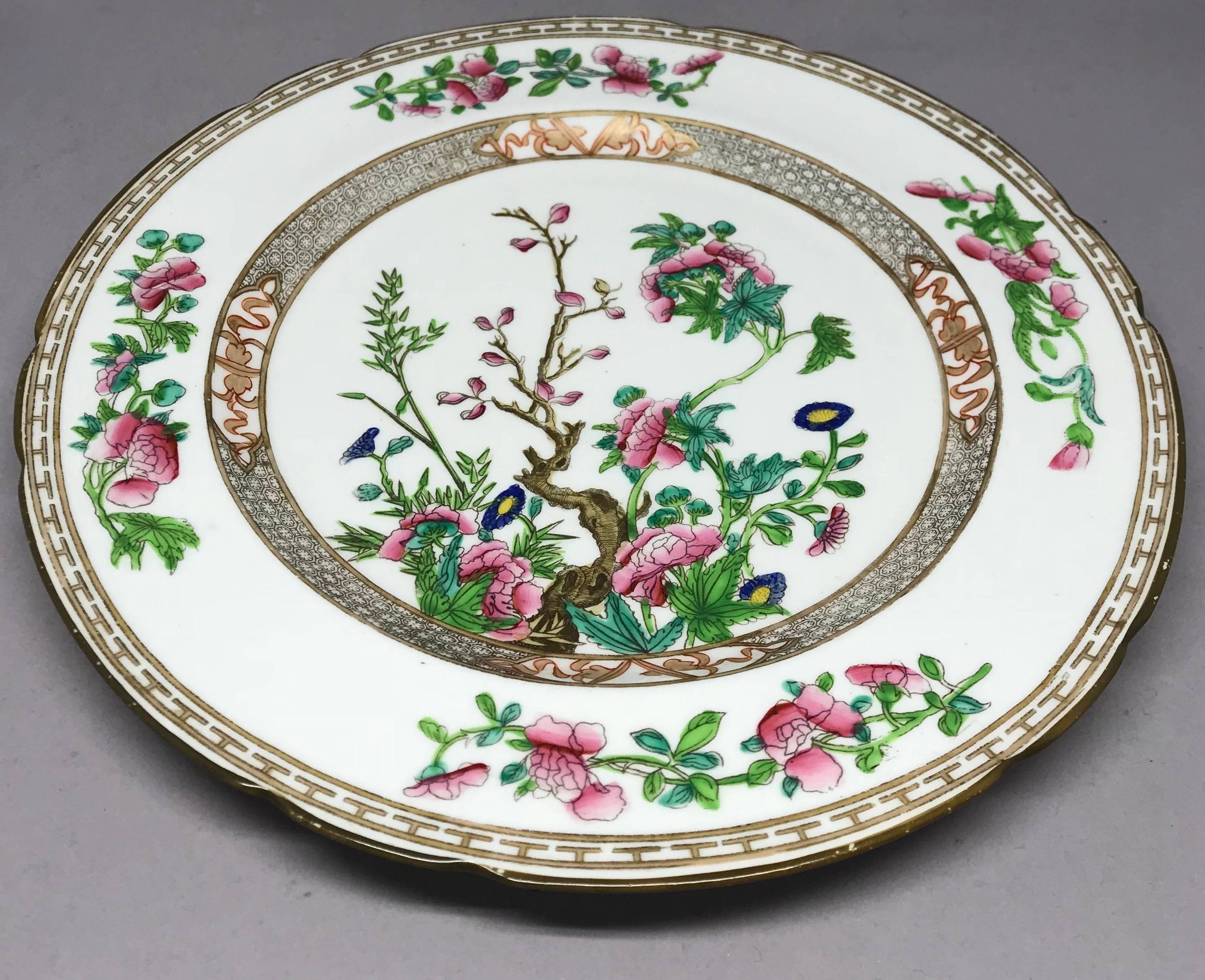 English Set of Ten Pink Indian Tree Plates