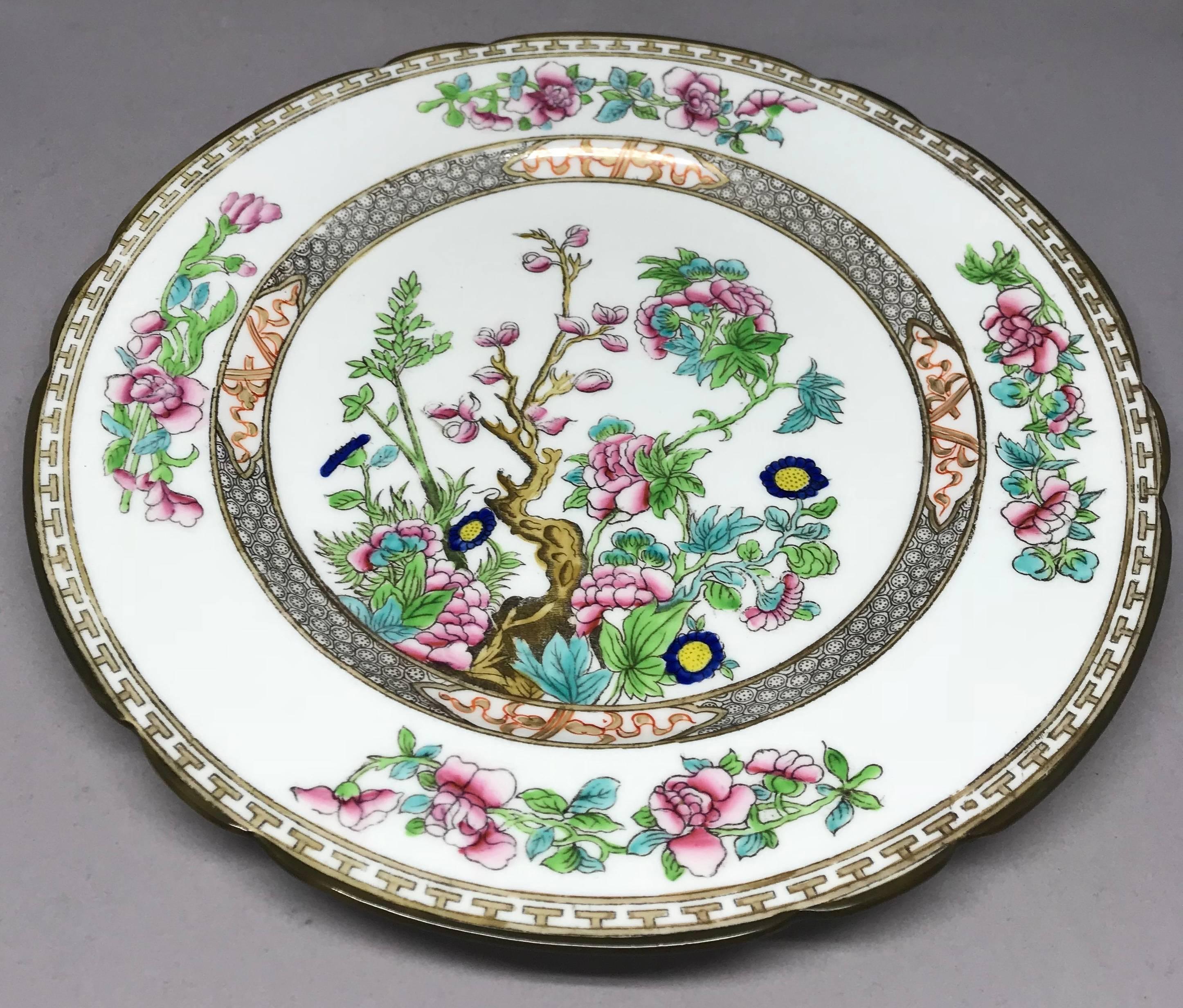 English Set of Ten Pink Indian Tree Plates