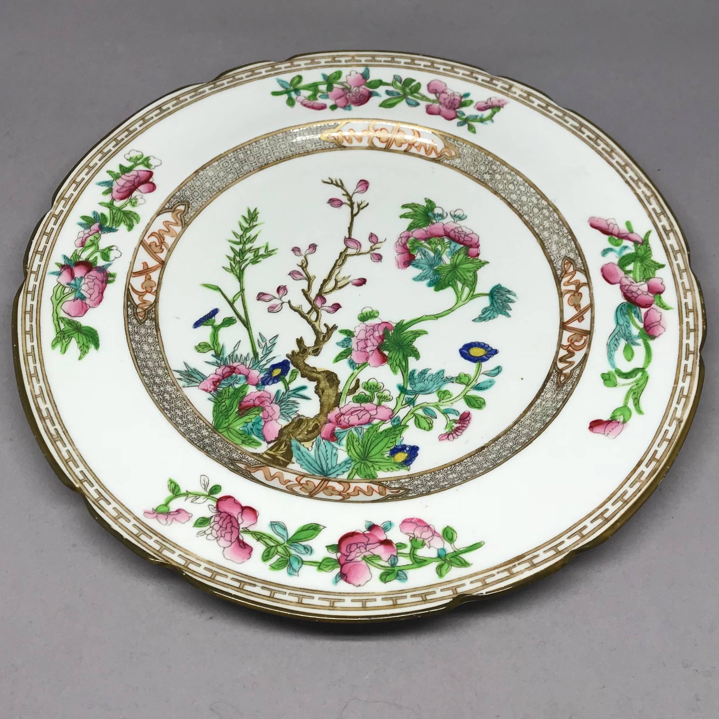 Porcelain Set of Ten Pink Indian Tree Plates