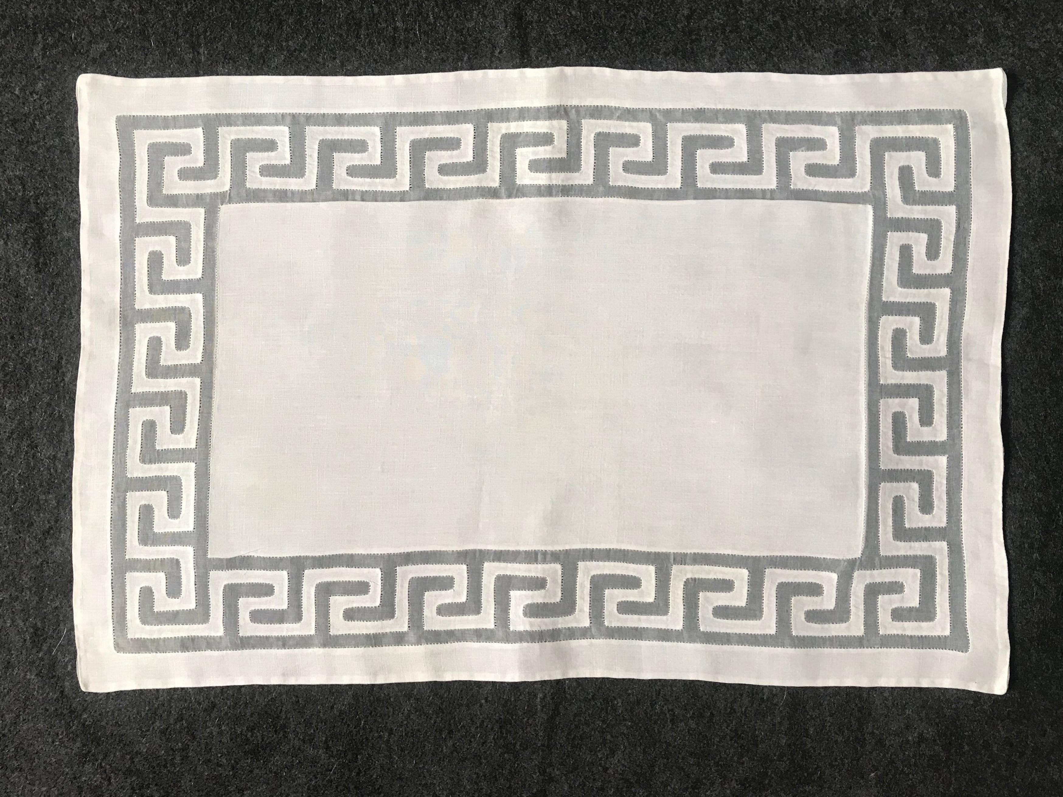Set of six Greek key placemats and napkins. Vintage Greek key placemats with matching dinner napkins, 20th century.
Dimensions: Placemat 19