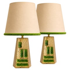 Mithé Espelt Pyramidenlampenpaar, Crackled Gold, Frankreich, um 1990