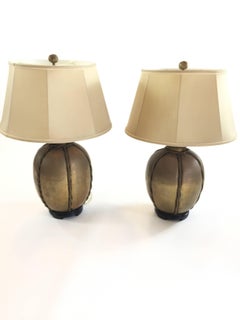 Chapman Hand-Hammered Brass Rope Lamps, Pair