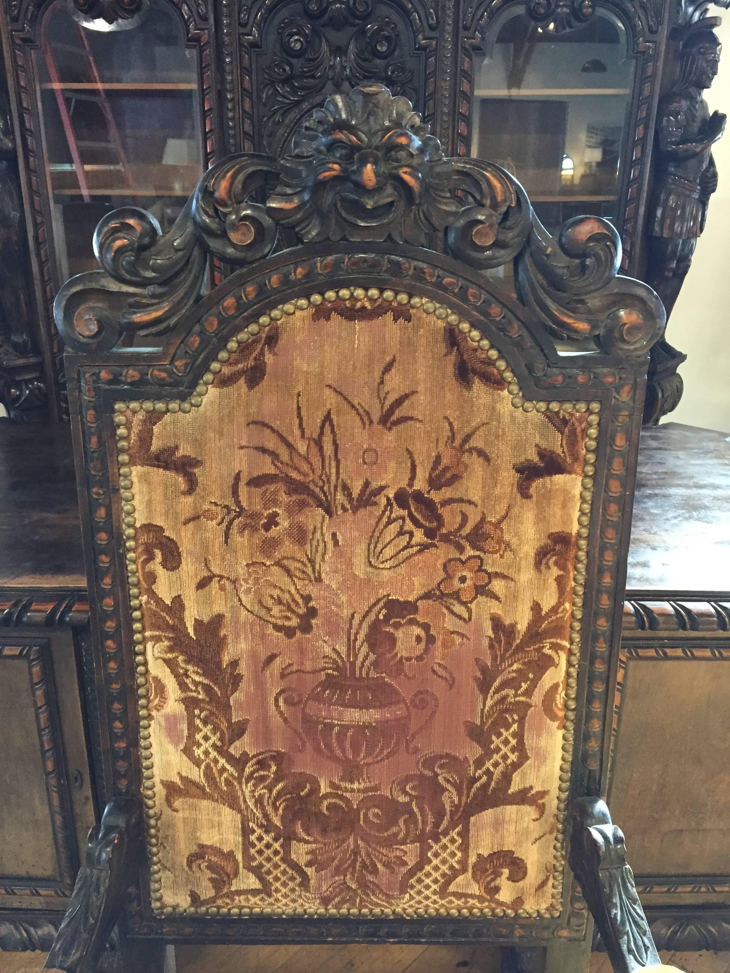 Gorgeous walnut desk and chair from Bavaria, circa 1840-1860. Cabinet in images is listed separately.

Dimensions listed below are for chair; dimensions for desk are 74.5 x 35 x 31 inches.