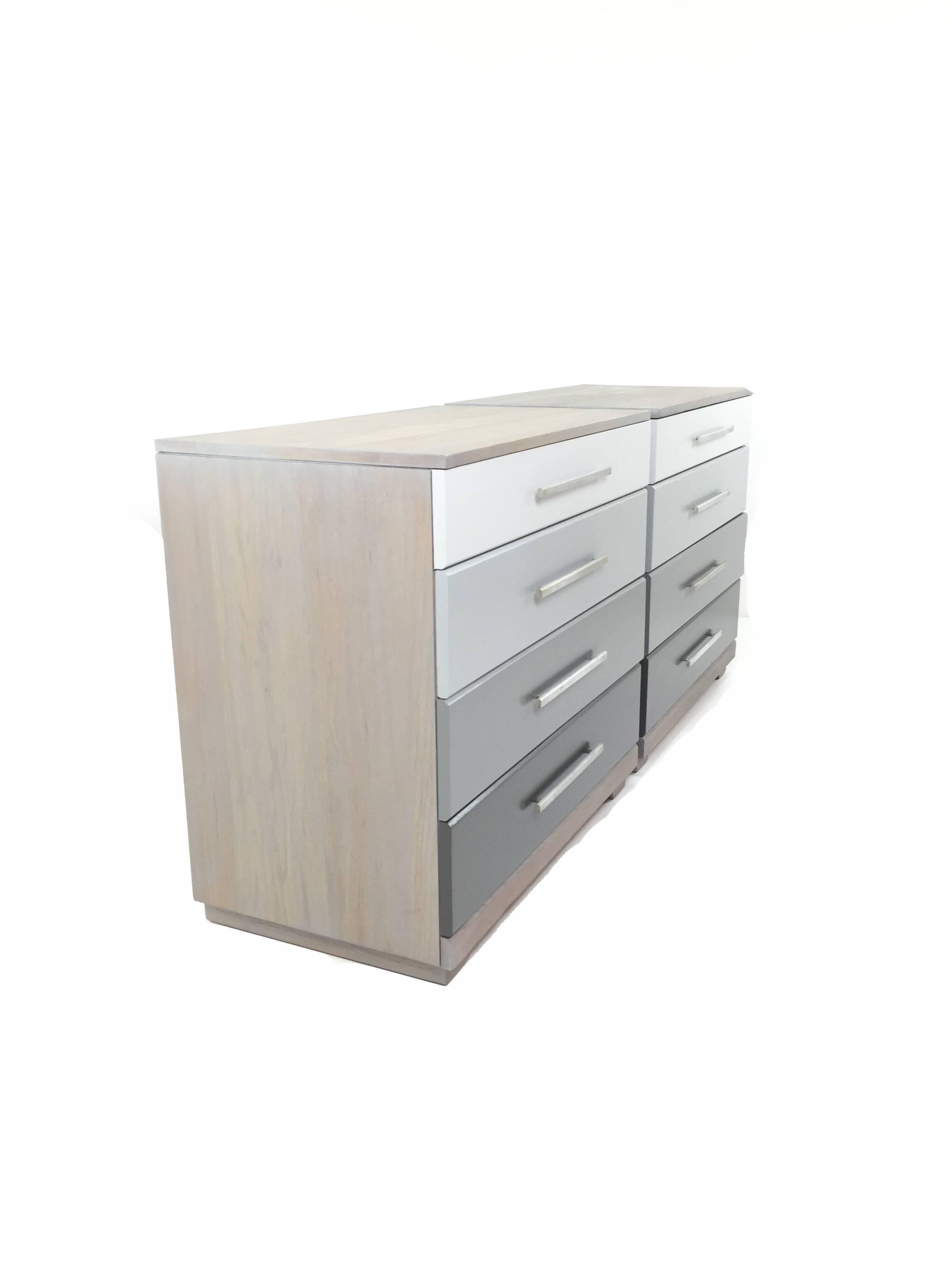 Grey wash stain scase, ombre drawer chests by Raymond Loewy for Mengle Furniture Company.