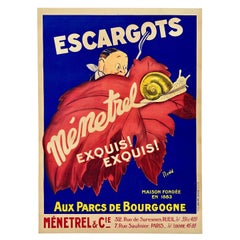 ESCARGOTS Authentic Original Vintage Antique French Advertising Poster 1930s
