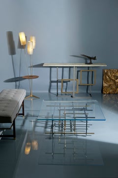 Mikado Coffee Table in Hand Polished Stainless Steel, Brushed Brass and Glass