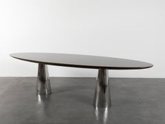 Riva, Dining Table in Rosewood, High Gloss Grey Lacquer and Polished Stainless