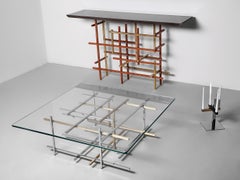 "Mikado" Polished Stainless Steel & Dark Oxidized Metal Candle Holder