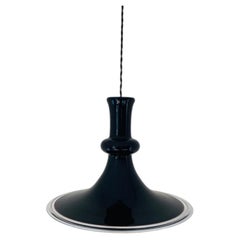 Michael Bang for Holmegaard — P&T Pendant Lamp, Black Opal Glass, Denmark 1970s