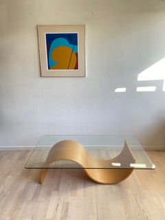Wave Coffee Table in Beech and Glass by Hjellegjerde, Norway, 1990s