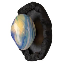 ASEA No. 27 Blue Sculptural Wall Light in Stoneware and Hand-blown Glass