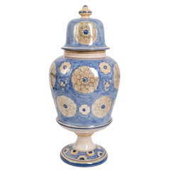 L'Antica di Deruta Hand-Painted Blue and Gold Italian Covered Urn