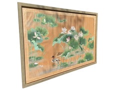 Large Chinese Watercolor Painting of Ducks and Lotus, Framed