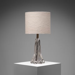 Large French Crystal Table Lamp with Sculptural Base and Silk Shade, 1960s