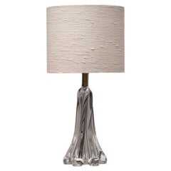 Large French Crystal Table Lamp with Sculptural Base and Silk Shade, 1960s