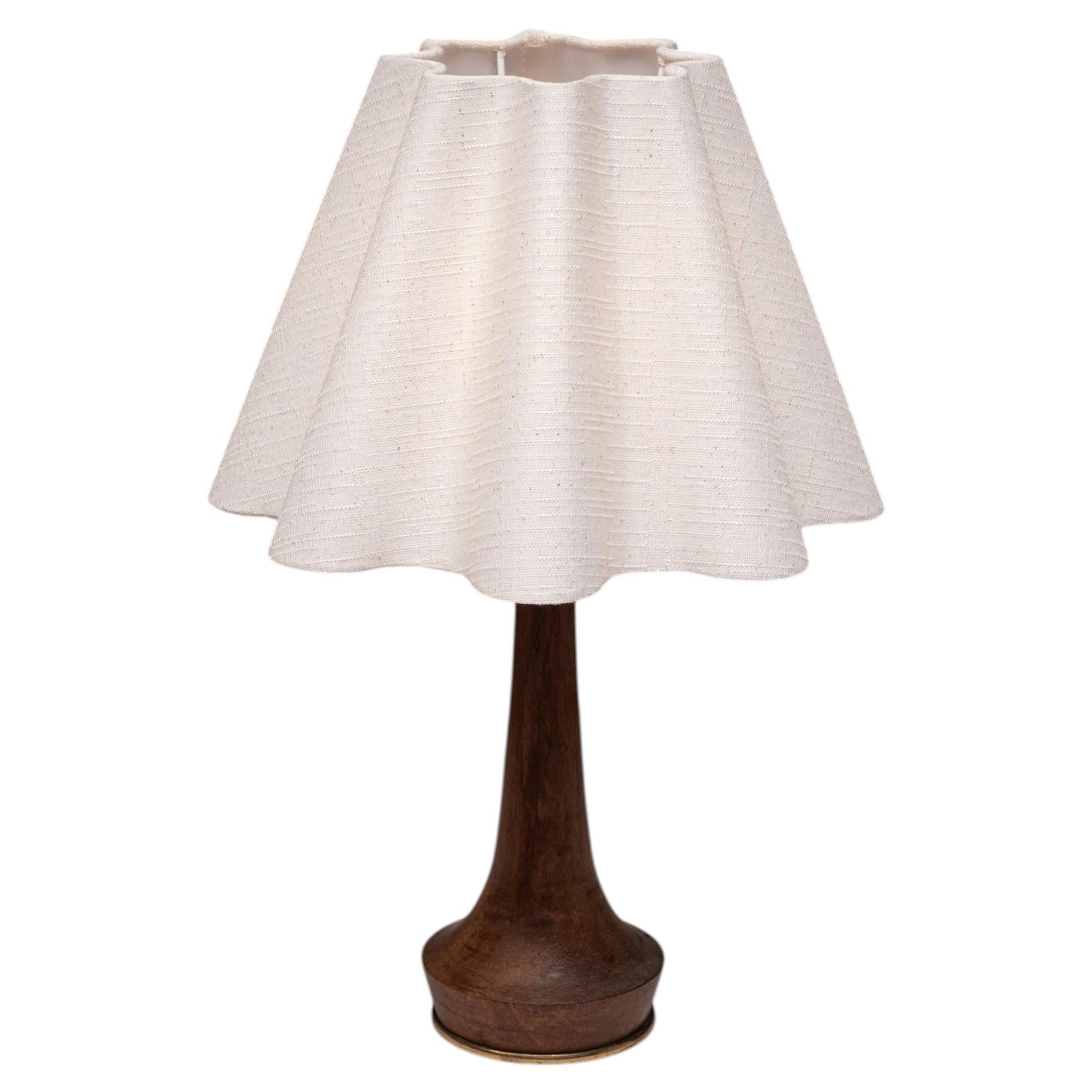 Organic Teak and Brass Table Lamp with Wavy Shade, Denmark 1960s For Sale
