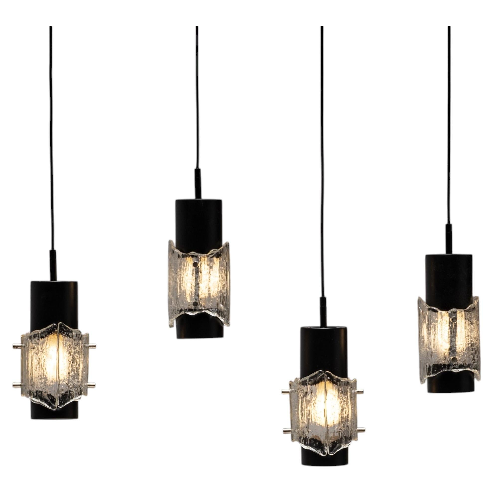 ‘Ice’ Glass Pendant, Scandinavian, 1960s, Set of 4