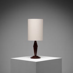 Art Deco Style Conical Teak Table Lamp with Shade, France, 1930s