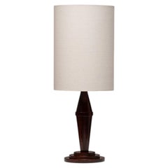 Art Deco Style Conical Teak Table Lamp with Shade, France, 1930s
