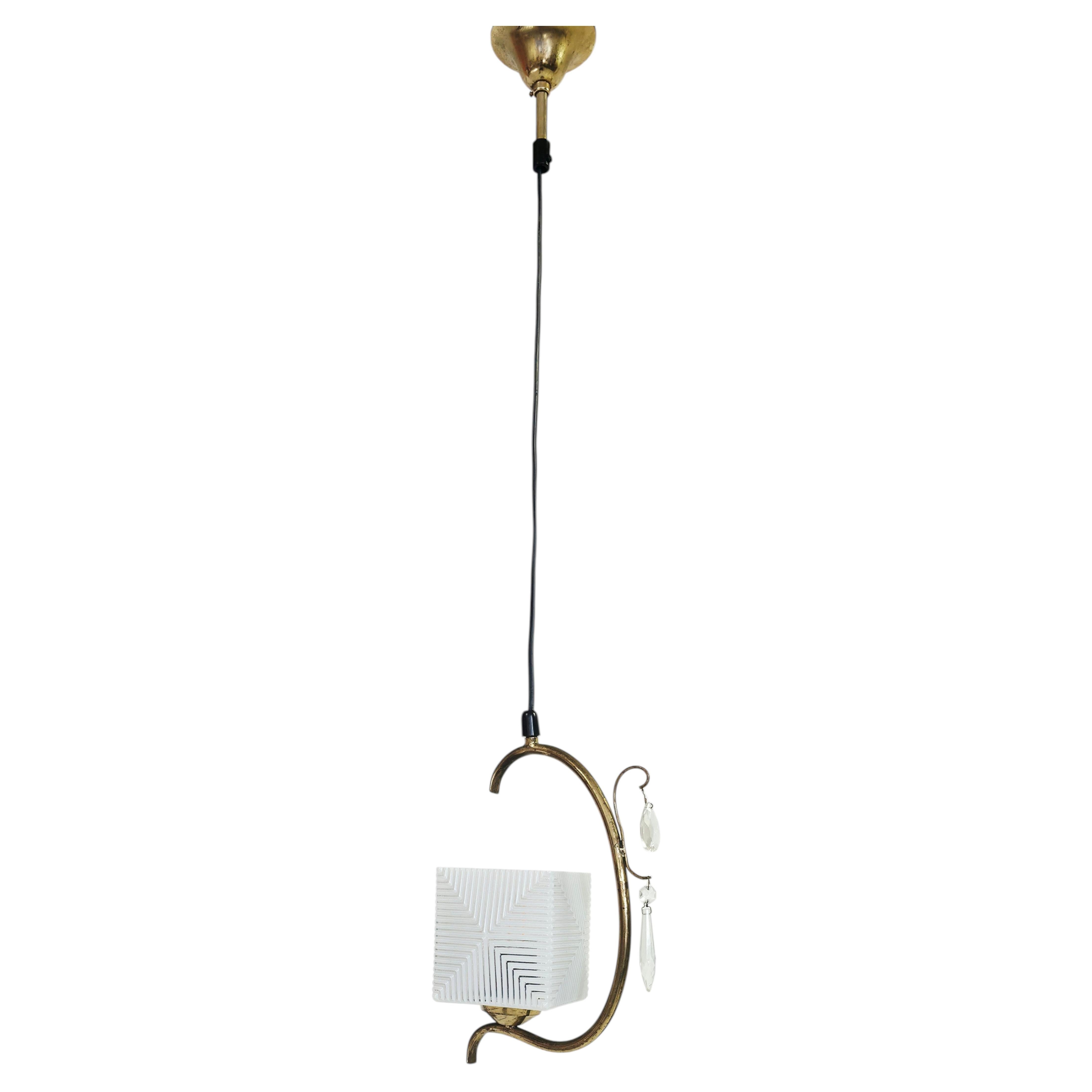 Valinte Brass Pendant Light with Cut Glass Shade and Crystal Prisms, Finland For Sale