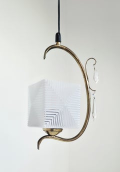 Valinte Brass Pendant Light with Cut Glass Shade and Crystal Prisms, Finland
