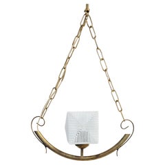 Valinte Brass Pendant Light with Cut Glass Shade, Finland, 1960s