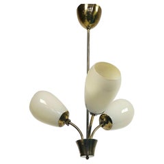 Finnish Brass Three-Arm Chandelier By Stockmann-Orno with Opaline Glass Shades
