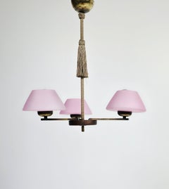 Attributed To Paavo Tynell – Three-Arm Chandelier With Pink Glass Shades