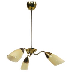Itsu - Scandinavian Modern Three-Arm Brass Chandelier With Opaline Glass Shades