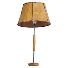 Mid-Century Finnish Curly Birch Table Lamp with Hand-Stitched Veneer Shade 1950s