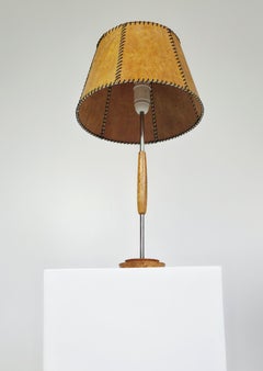 Mid-Century Finnish Curly Birch Table Lamp with Hand-Stitched Veneer Shade 1950s