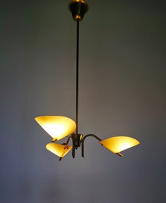 Mid Century Korumo Model 34 Three-Light Chandelier, Original Pink Plastic Shades
