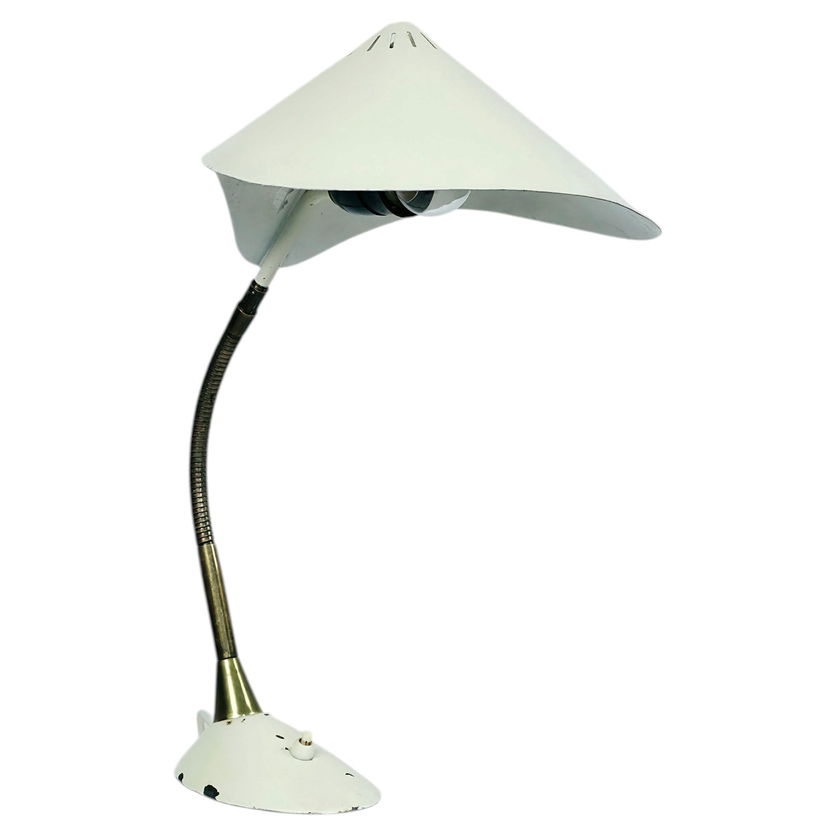 Cosack Cobra Table Lamp, White Painted Metal and Brass, Germany, 1950s For Sale