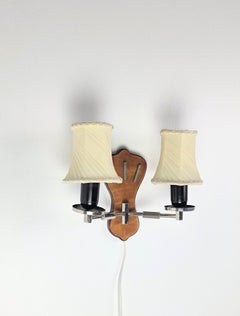 Scandinavian Modern Art Deco Double Wall Sconce With Silk Shades 1930's