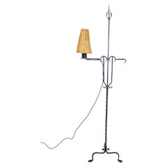 Vintage Finnish Taidetakomo Hakkarainen Wrought Iron & Rattan Floor Lamp Finland