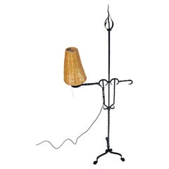 Vintage Finnish Taidetakomo Hakkarainen Wrought Iron & Rattan Floor Lamp Finland
