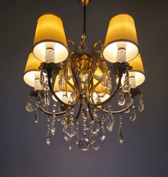 Finnish MCM Chandelier, Brass and Crystal By Mauri Almari, Idman 1950's